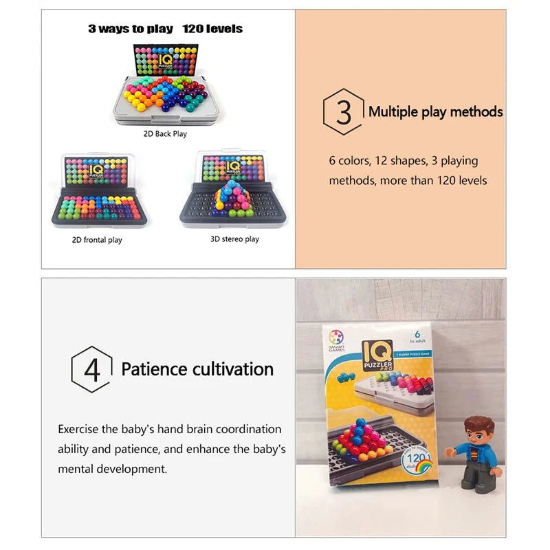120 Challenges IQ 3D Puzzle Board Game - Classic Pyramid Plate Pearl Logical Mind for Children - Montessori Toys Gifts