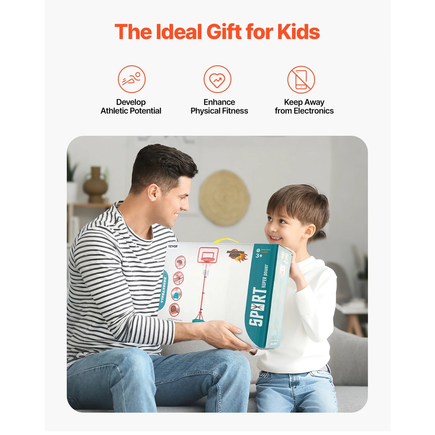 VEVOR Toddler Adjustable Basketball Hoop 104-190CM Rack for Kids Outdoor Indoor Ball Sport Backboard Rim Shoot Children Toys