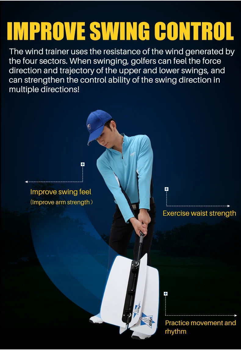 Golf Swing Trainer Fan - Power Speed Practice Aid with Wind Resistance Technology