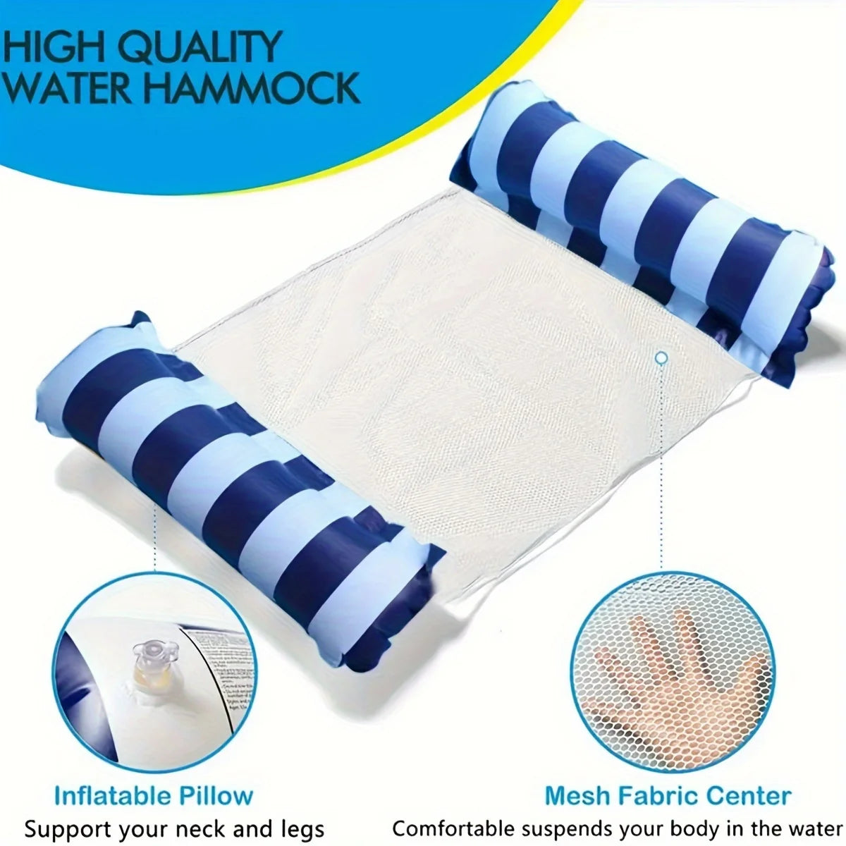 Striped Inflatable Pool Float Chair - Foldable Beach Lounge with Mesh Backrest for Swimming and Leisure