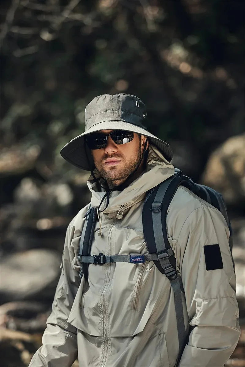 Men's Summer Fisherman Bucket Hat - Wide Brim Sun Protection Cap for Outdoor Activities