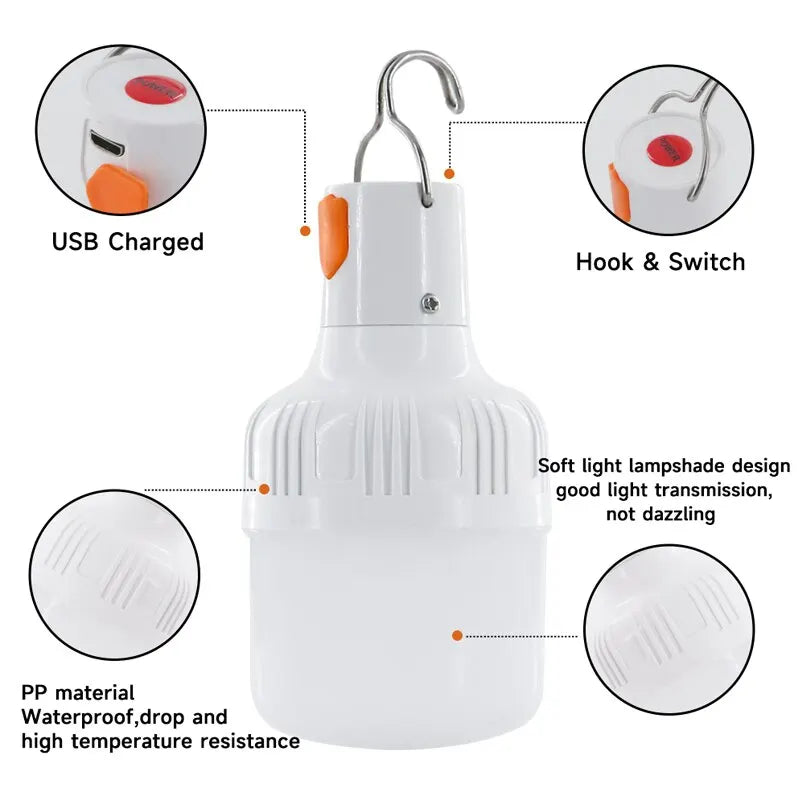 Outdoor USB Rechargeable LED Lamp Bulbs - High Brightness - Emergency Light - Portable Lantern - Night Lights