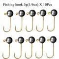 Mini Jig Head Fishing Hooks Set - 10 Pieces, 1g-5g Weight Range, Ice Fishing Tackle with Soft Lure Compatibility