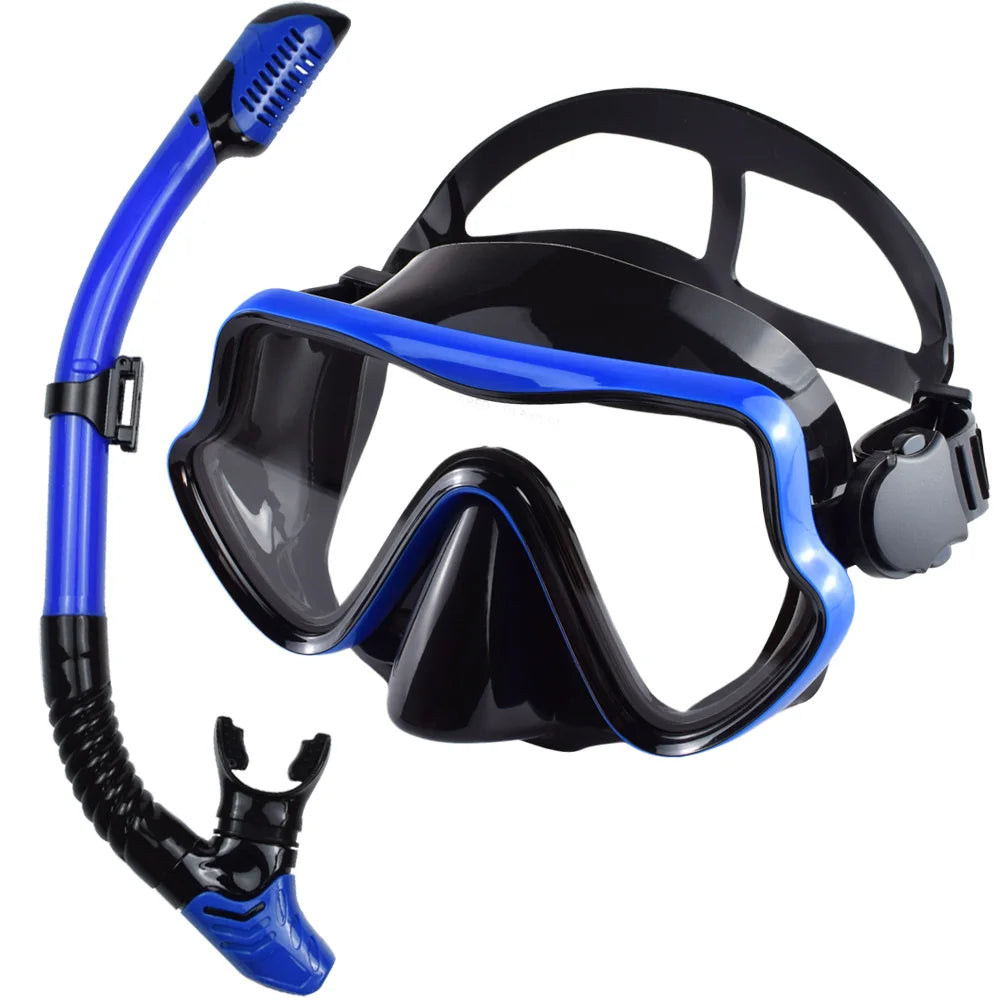Professional Adult Diving Mask & Snorkel Kit - Tempered Glass Panoramic Swimming Goggles with Training Snorkel Gear