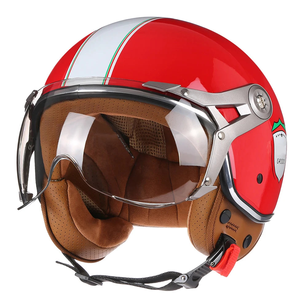 Retro 3/4 Open Face Motorcycle Helmet - Jet Style with Visor for Motorbike & Scooter Riding