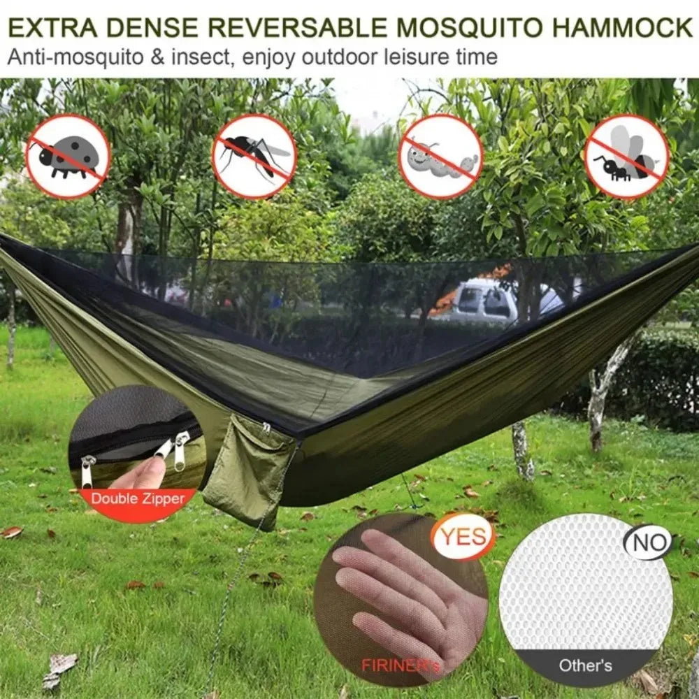 Lightweight Parachute Fabric Camping Hammock with Mosquito Net - High Strength Hanging Bed 250x120cm