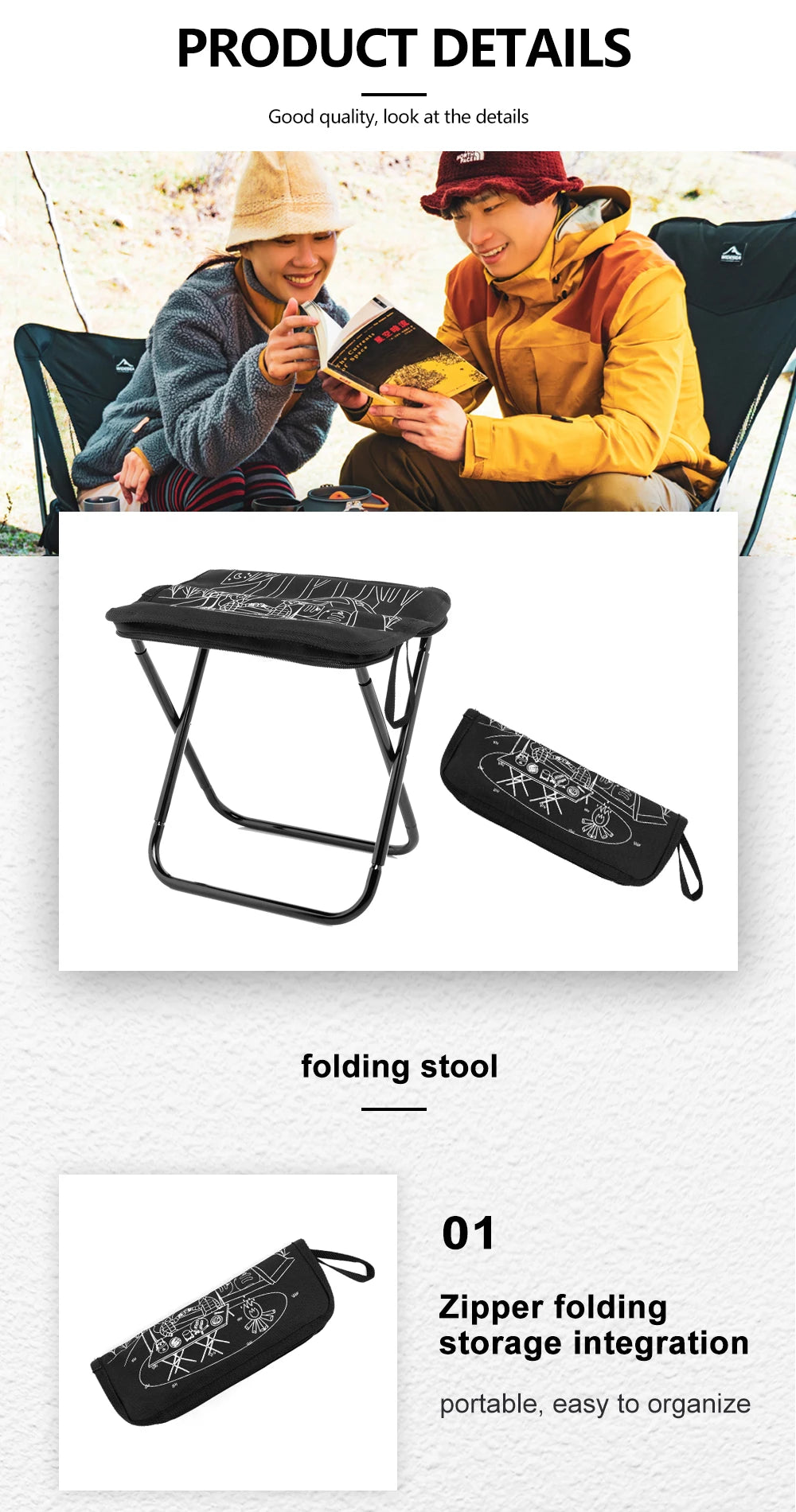 Portable Foldable Camping Chair - Lightweight Stainless Steel Outdoor Stool with Zipper Storage for Hiking, Fishing & Travel