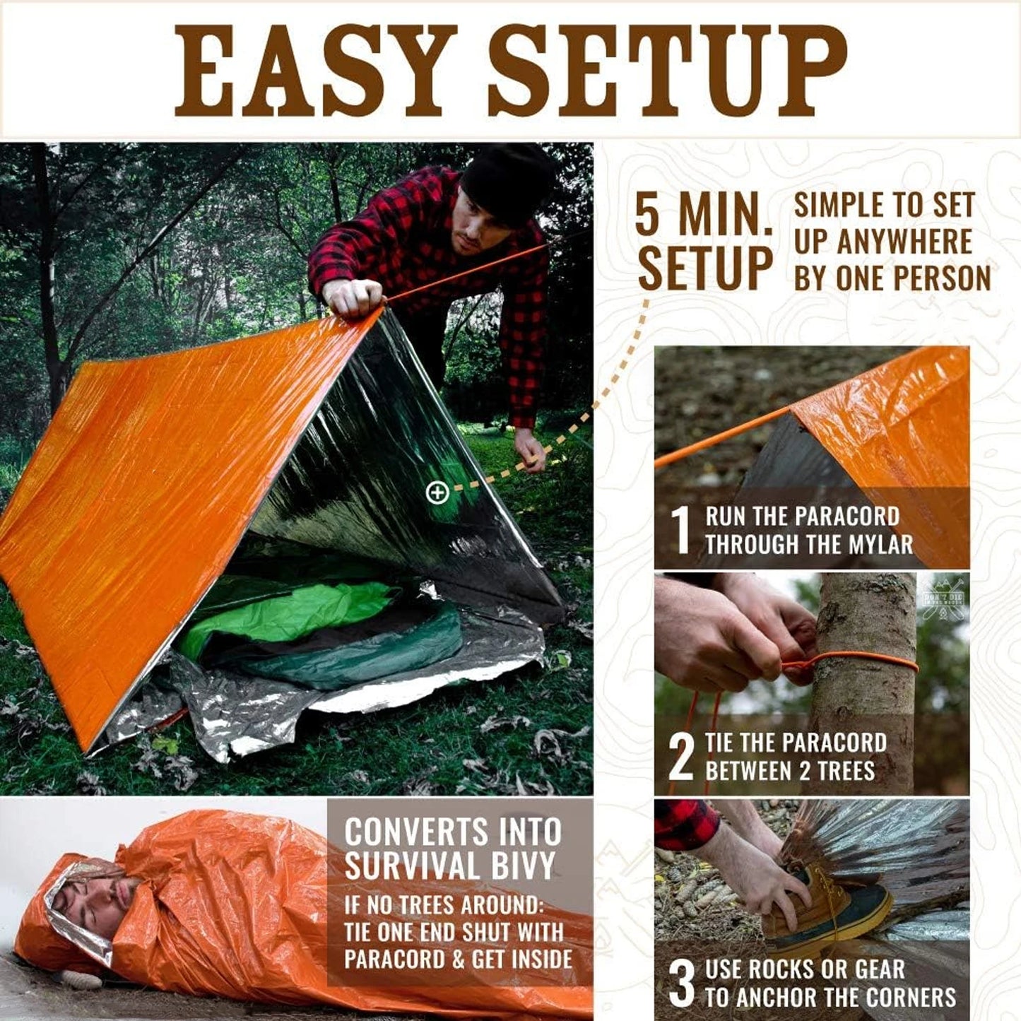 2-Person Waterproof Emergency Camping Tent - Family Travel Shelter with Pergola Design