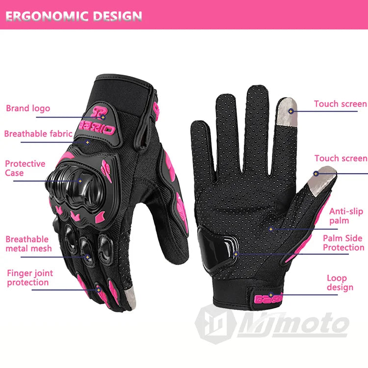 Women's Pink Breathable Motorcycle Gloves - Anti-Fall Touch Screen Motocross Riding Gloves