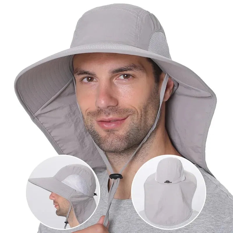 Unisex Wide Brim Safari Hat with Cooling Neck Flap - Sun Protection Baseball Cap for Outdoor Hiking and Fishing