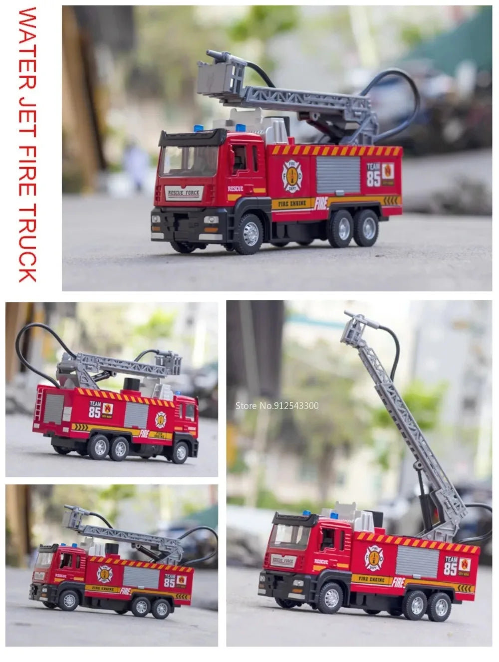 Fire Engine Model Truck 1:32 Scale with Water Spray Function - Ladder Truck Toy with Sound & Light Effects, Pull-Back Action, Opening Doors - Vehicle Collection Gift for Boys