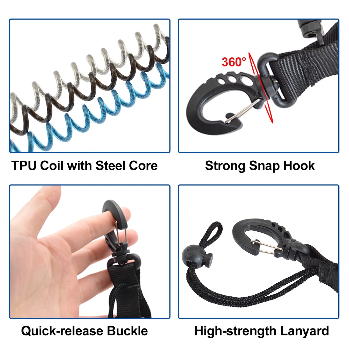 Anti-Loss Spiral Coil Safety Leash for Camera & Flashlight - Diving Snorkeling Surfing Kayaking Equipment