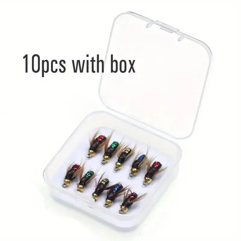 Brass Bead Head Scud Fly Fishing Lures - Fast Sinking Artificial Insect Worm Bait for Trout (5/10pcs Set)