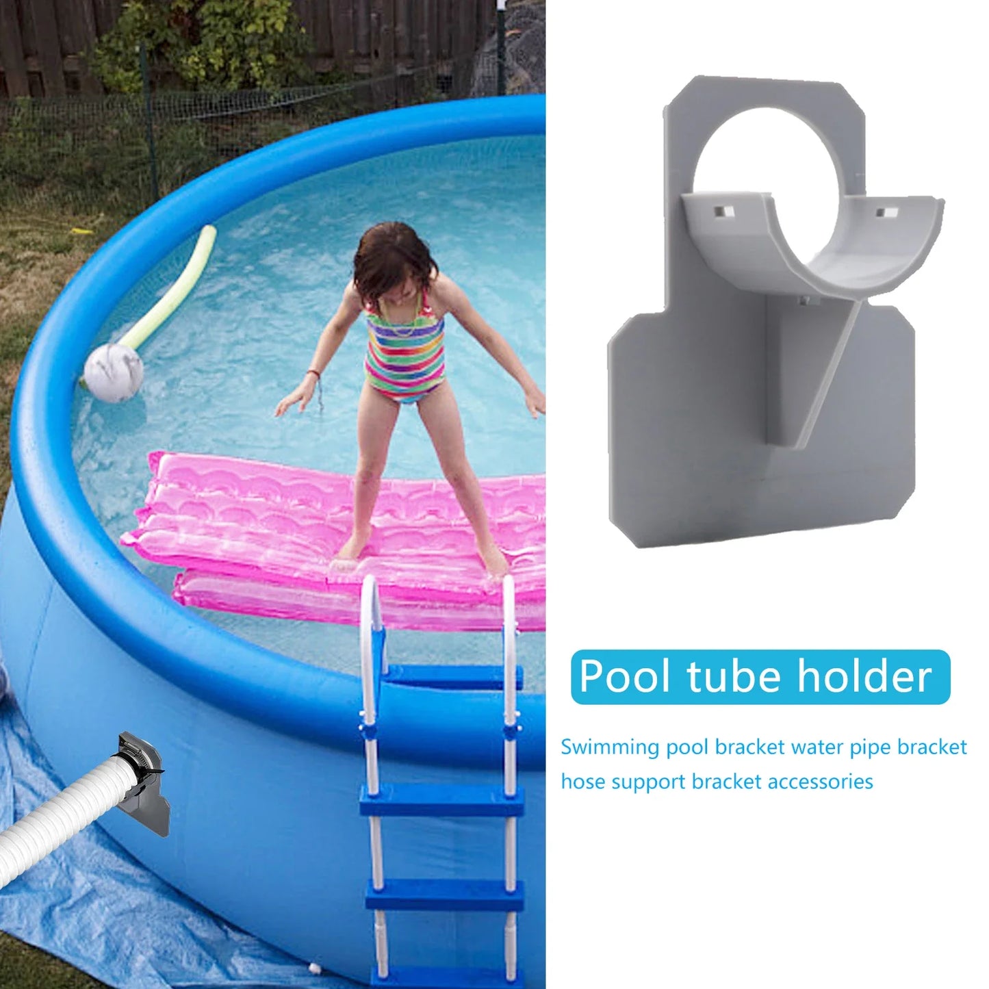 Swimming Pool Hose Support Bracket Set (1-2 Pieces) - Universal Pipe Holder for Intex Above Ground Pools with Tie Clamp Mount - Compatible with 30-38mm Hose Outlets