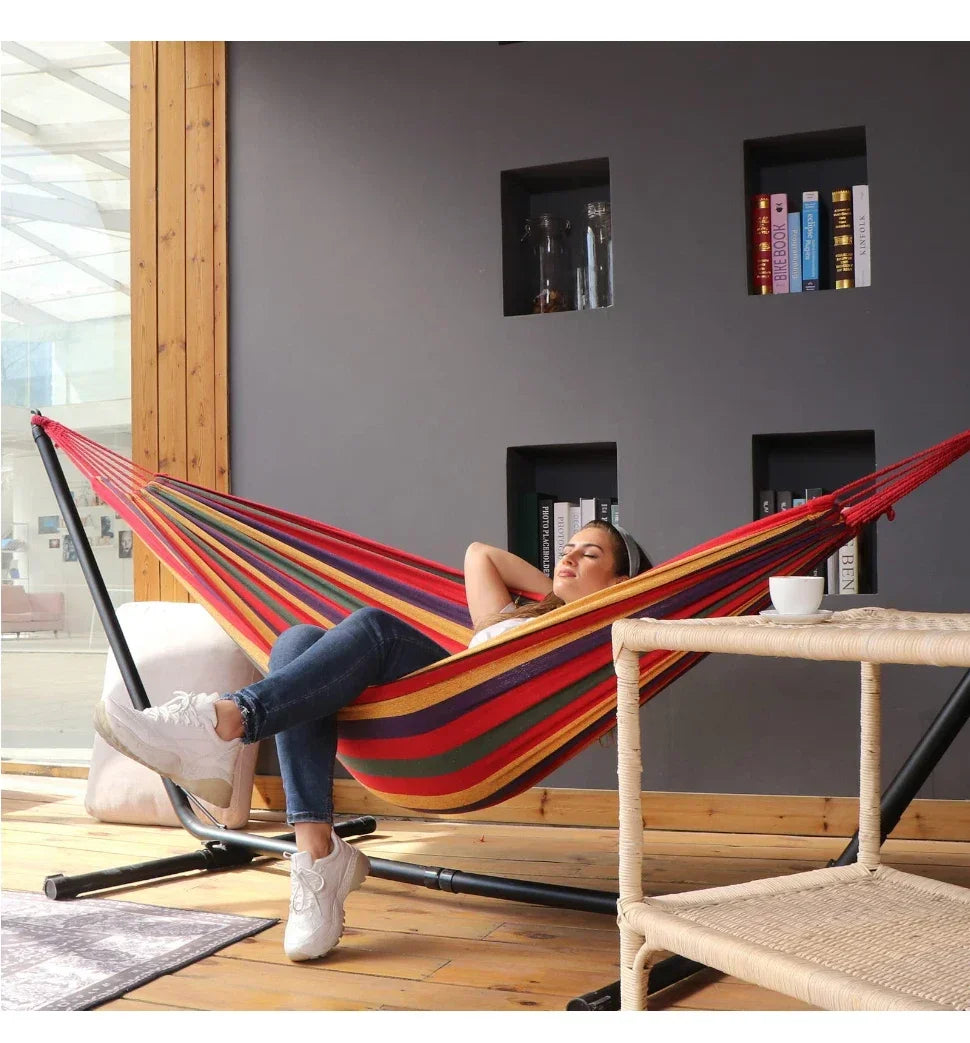 Canvas Outdoor Hammock - Heavy Duty Camping Swing with Tree Ropes - 200kg Weight Capacity - Ideal for Garden, Patio & Backyard