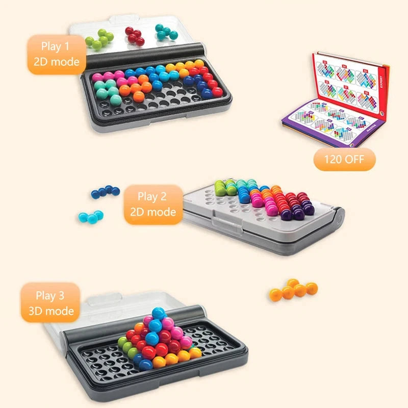 120 Challenges IQ 3D Puzzle Board Game - Classic Pyramid Plate Pearl Logical Mind for Children - Montessori Toys Gifts
