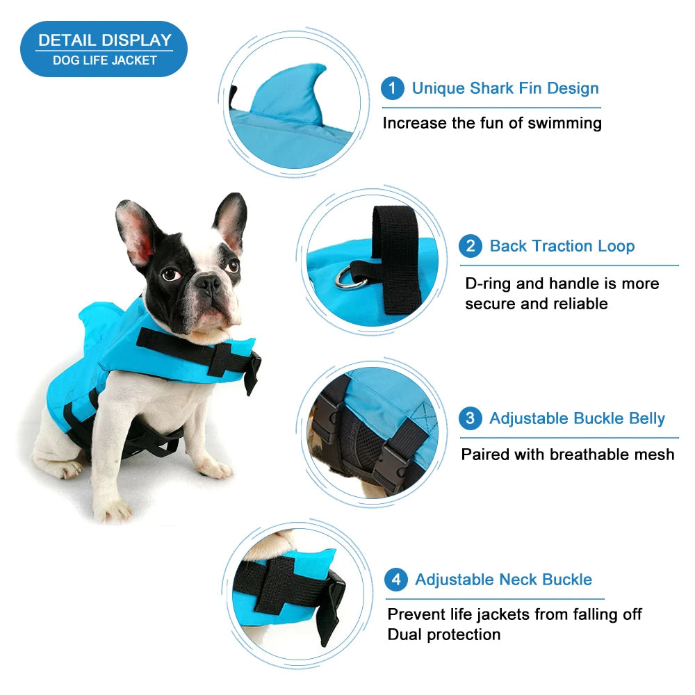 Enhanced Buoyancy Dog Life Jacket - Safety Swimming Vest with Handle for Small Medium Large Dogs - Shark Design Surfing Gear