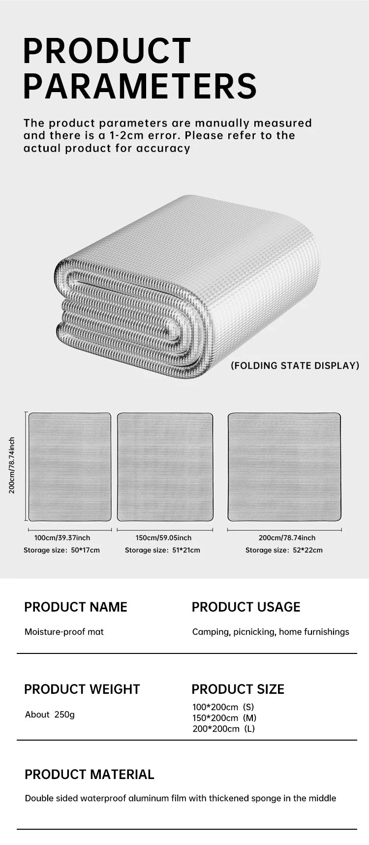 Waterproof Camping Mat - Double-Sided Aluminum Film Beach Blanket for Outdoor Picnic, Tent Floor & Portable Moisture-Proof Pad