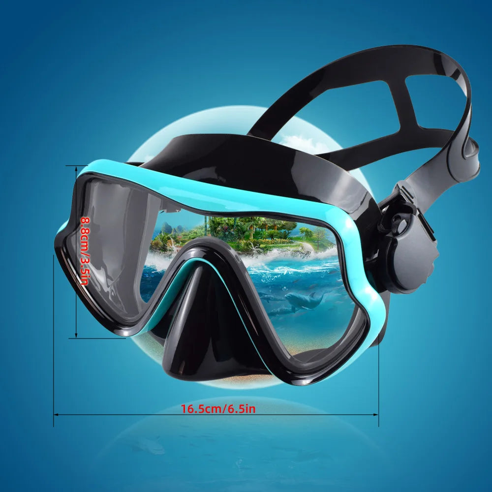 Professional Adult Diving Mask & Snorkel Kit - Tempered Glass Panoramic Swimming Goggles with Training Snorkel Gear