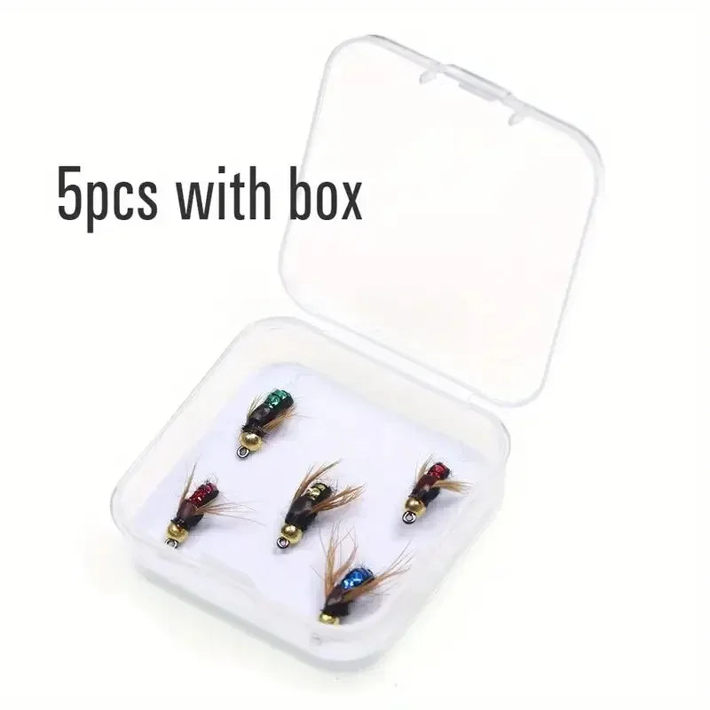 Brass Bead Head Scud Fly Fishing Lures - Fast Sinking Artificial Insect Worm Bait for Trout (5/10pcs Set)