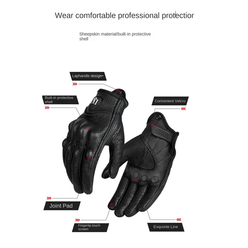 Full Finger Motorcycle Gloves - Breathable Leather Carbon Fiber - Men & Women - All Season Motorbike Motorcross Cycling Gloves