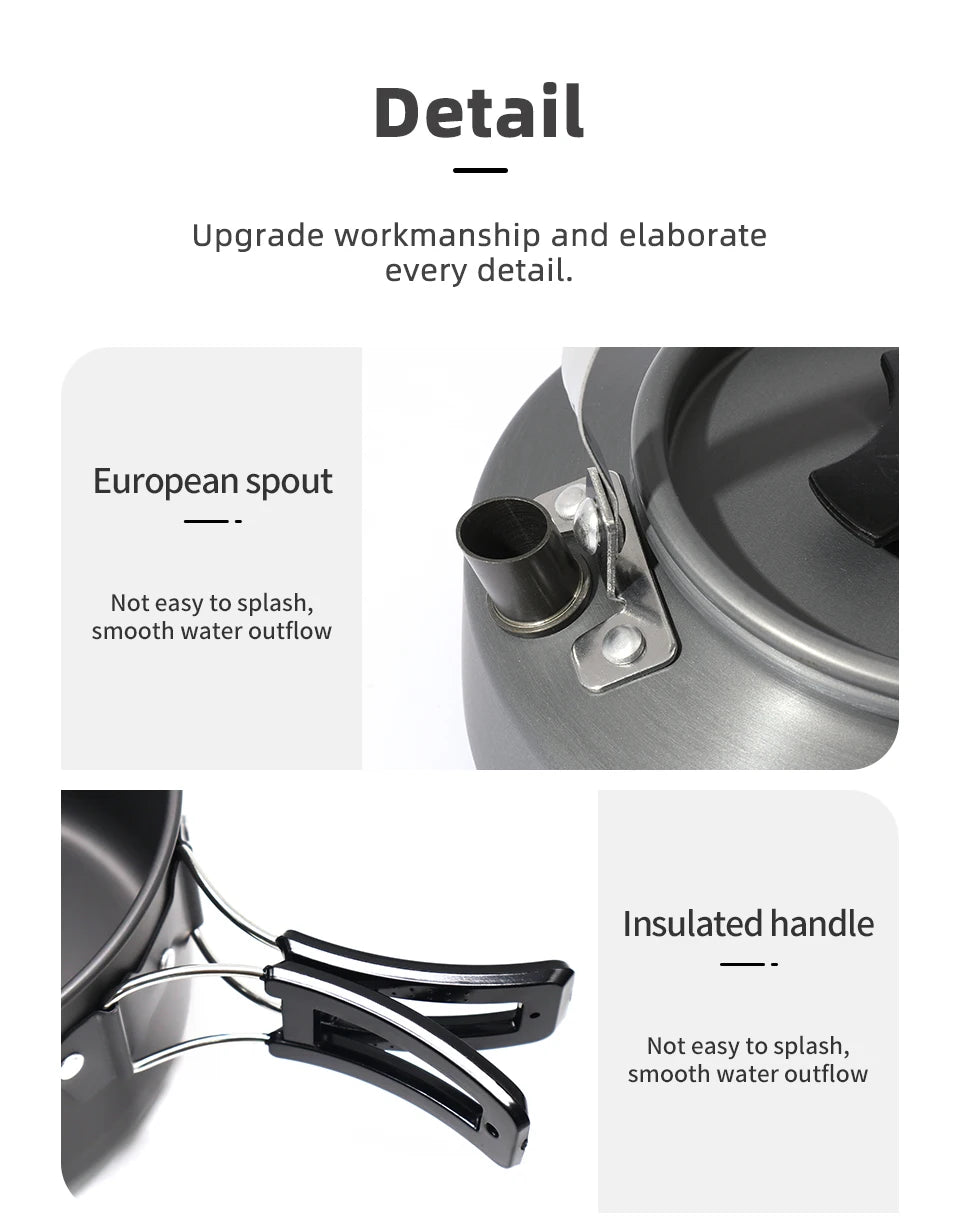 PACOONE Portable Camping Cookware Set - Complete Outdoor Cooking Kit with Pot, Kettle, Pan & Tableware for Hiking and Picnic