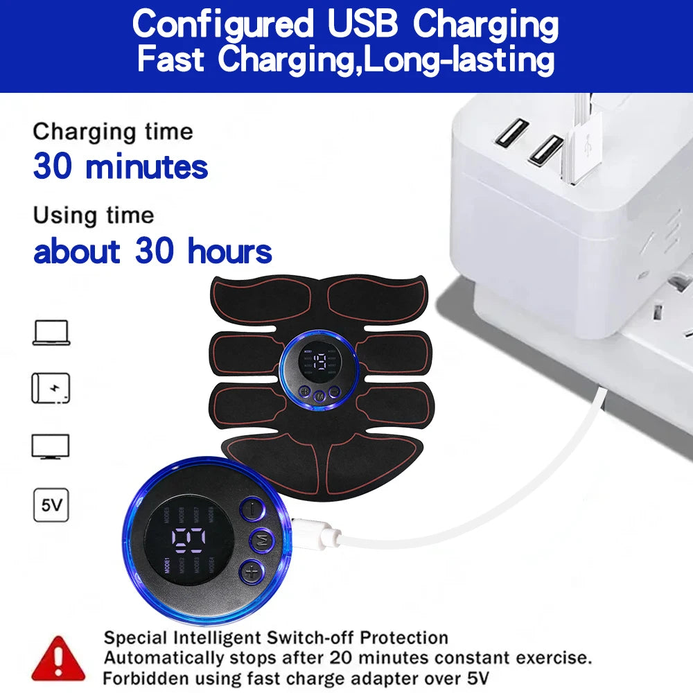 8 Modes EMS Wireless Muscle Stimulator - Professional Fitness Trainer for ABS Abdominal Electric Weight Loss Body Slimming - USB Charging