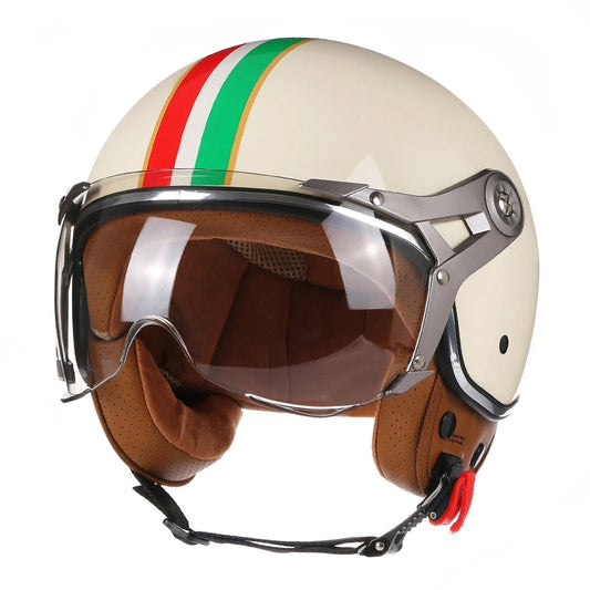 Retro 3/4 Open Face Motorcycle Helmet - Jet Style with Visor for Motorbike & Scooter Riding