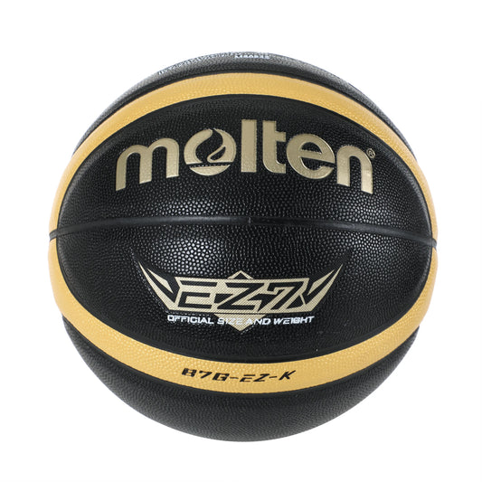 Molten EZ-K Basketball - Black/Gold PU Leather - Sizes 5, 6, 7 - Indoor/Outdoor - Training & Match Ball for Men, Women & Youth
