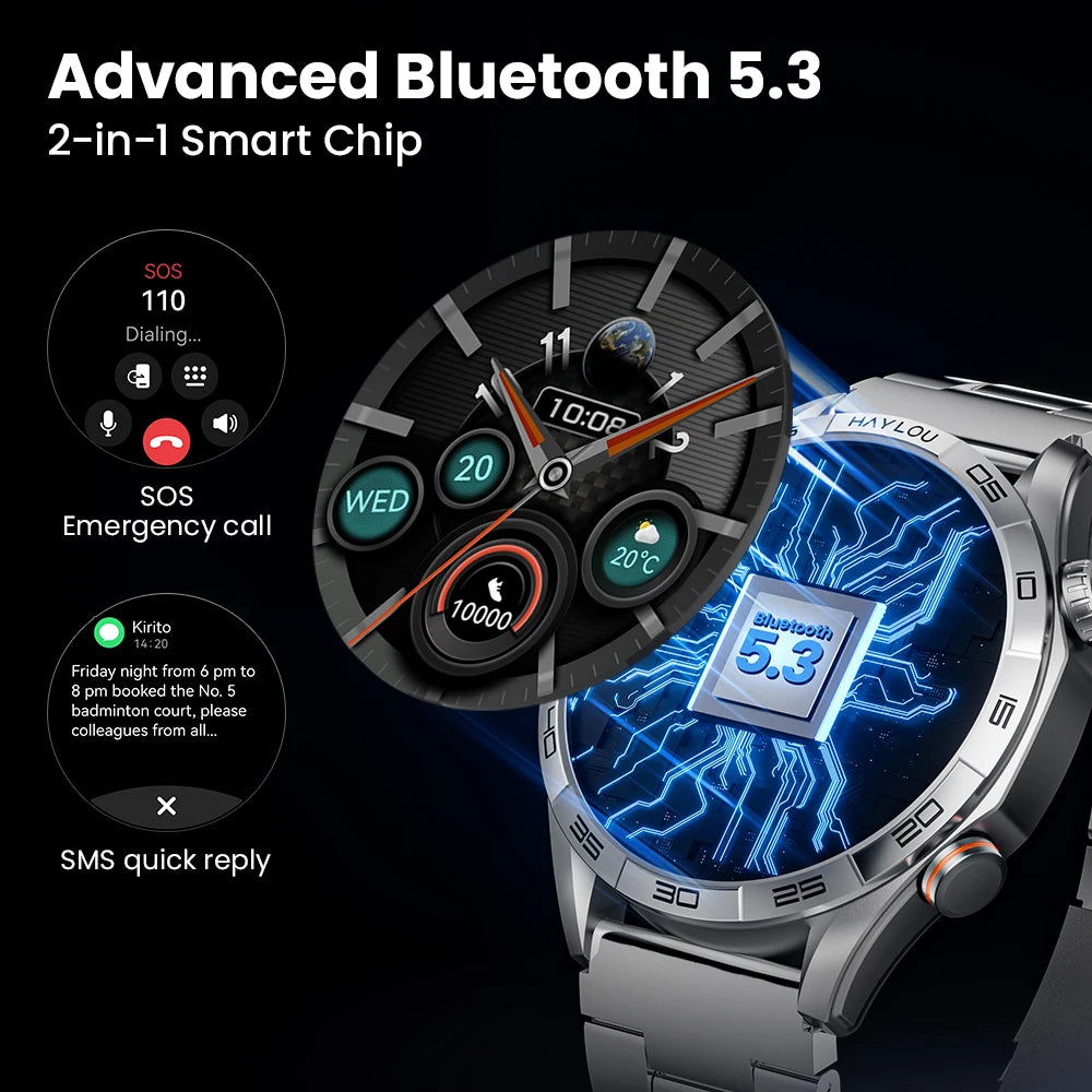 HAYLOU Solar 5 Voice Calling Smartwatch - 1.58" AMOLED Display, 60Hz Refresh Rate, 24H Health Monitoring, Sports Smartwatch for Men