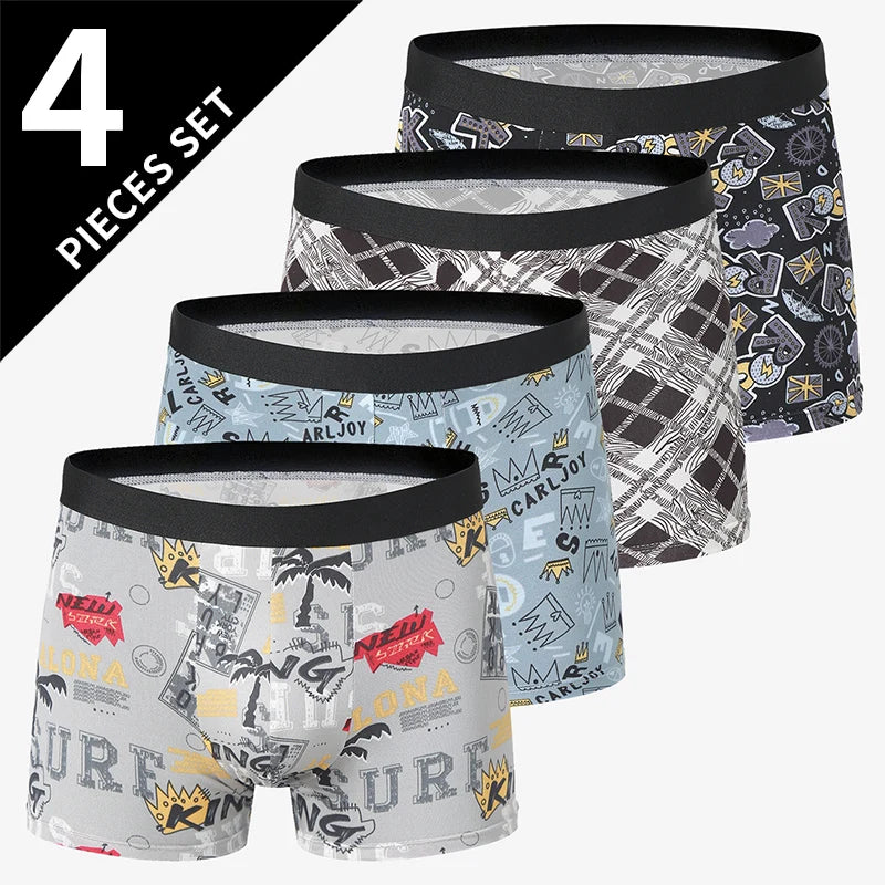 Men's Printed Fashion Boxer Briefs - 4/5 Pack European & American Sizes, Plus Size Comfortable Underwear & Swim Trunks