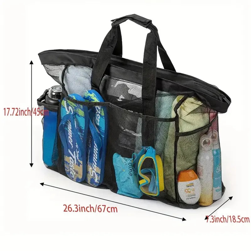 Premium Oversized Beach Tote - Ultra-Light, Waterproof Design with Foldable Structure, Mesh Carrying Straps, Secure Zippered Compartments & Reinforced Shoulder Handles