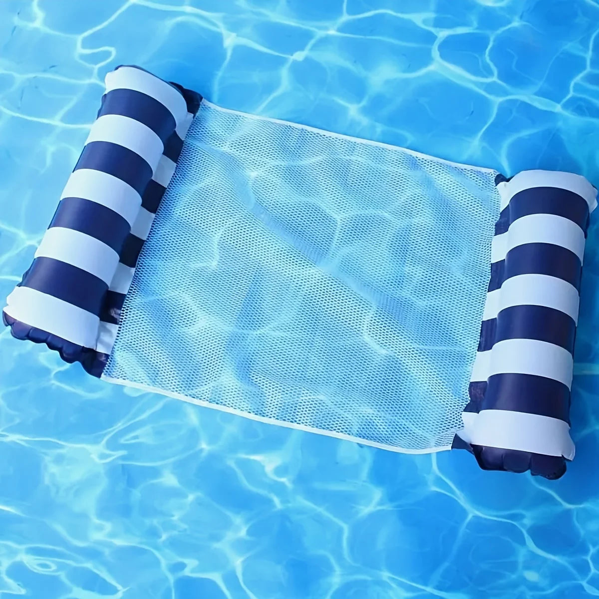 Striped Inflatable Pool Float Chair - Foldable Beach Lounge with Mesh Backrest for Swimming and Leisure