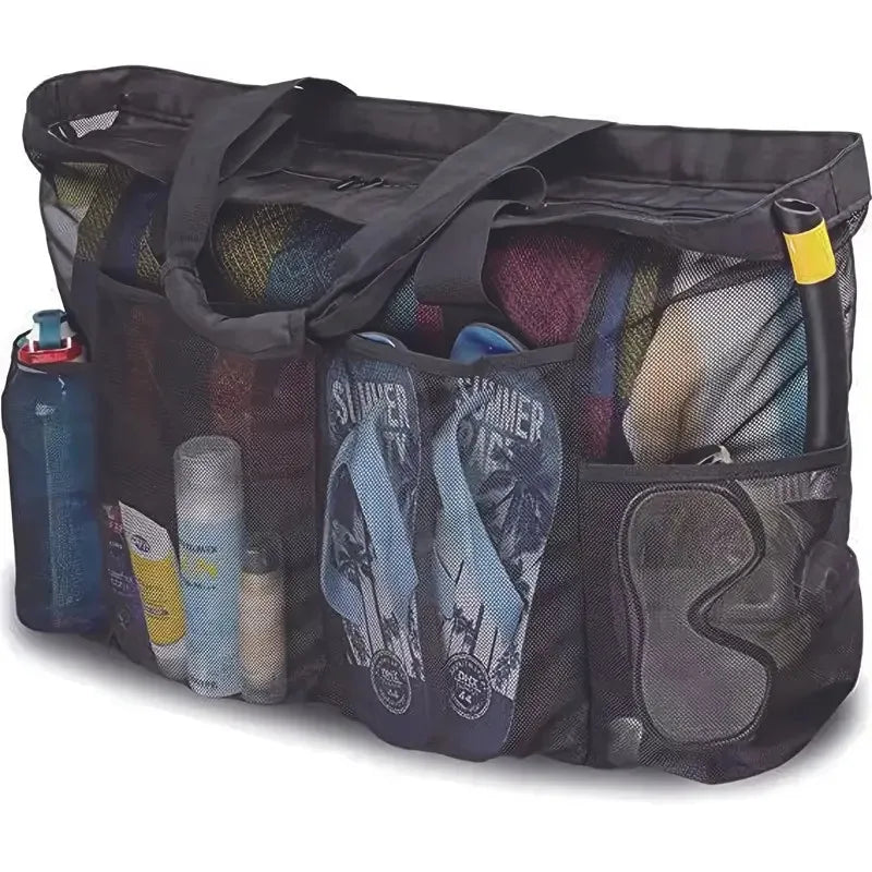 Premium Oversized Beach Tote - Ultra-Light, Waterproof Design with Foldable Structure, Mesh Carrying Straps, Secure Zippered Compartments & Reinforced Shoulder Handles