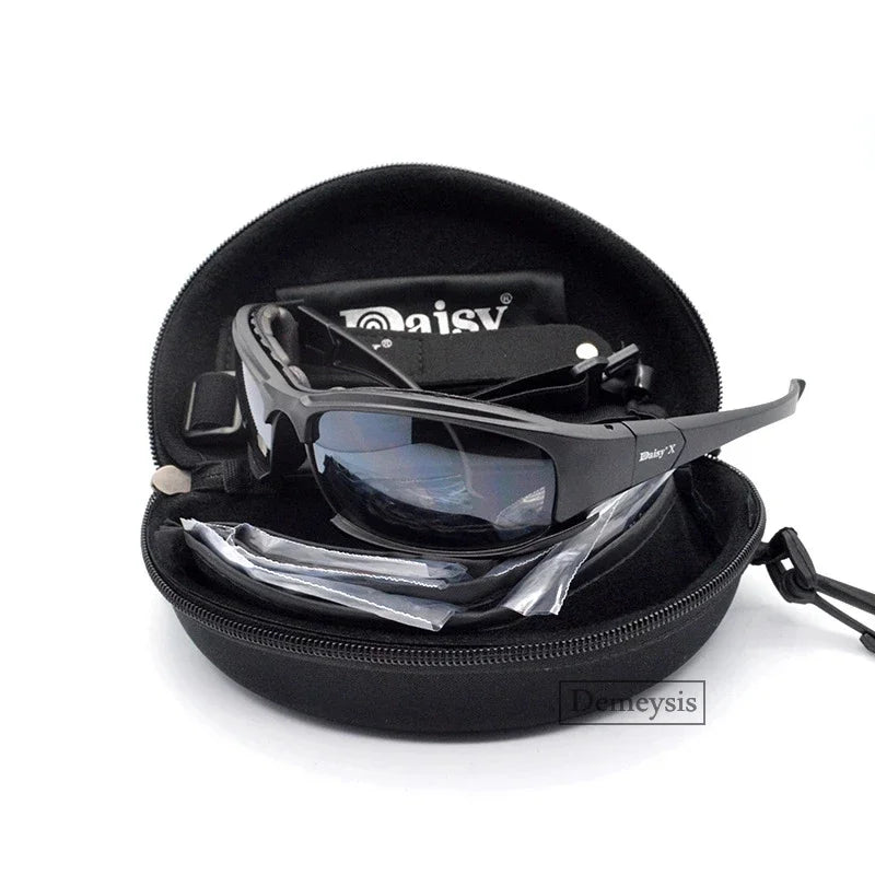 Tactical Polarized Sports Sunglasses - 4 Interchangeable Lenses Set with Original Box - Men's Shooting & Hiking Eyewear