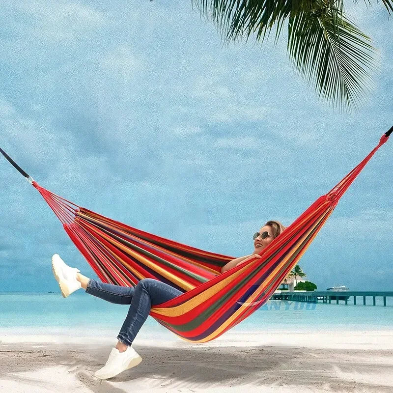 Canvas Outdoor Hammock - Heavy Duty Camping Swing with Tree Ropes - 200kg Weight Capacity - Ideal for Garden, Patio & Backyard