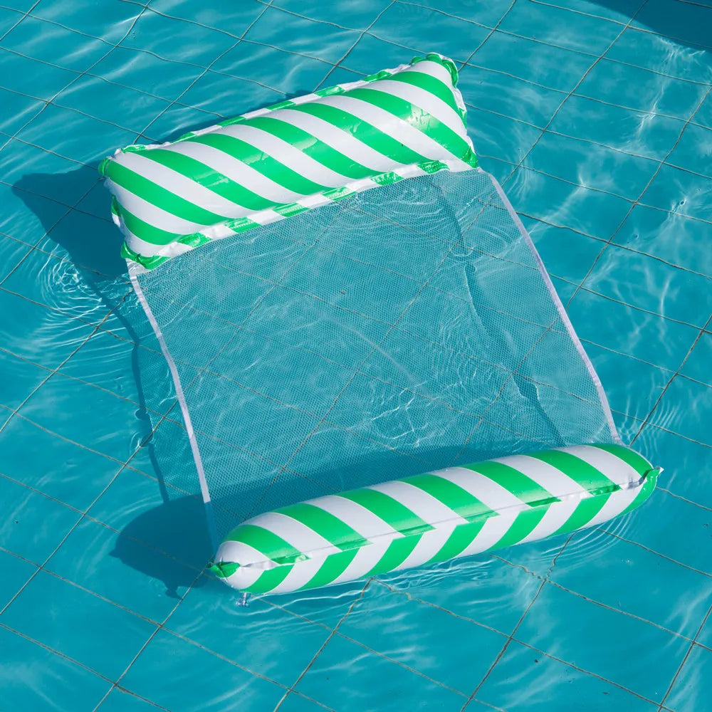 Striped Inflatable Pool Float Chair - Foldable Beach Lounge with Mesh Backrest for Swimming and Leisure