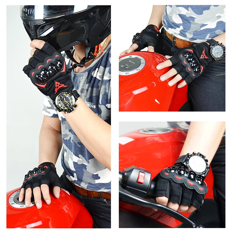MOTOCENTRIC Half Finger Motorcycle Gloves - Breathable Summer Riding Gloves with Anti-Fall Palm Guard for ATV MTB Cycling