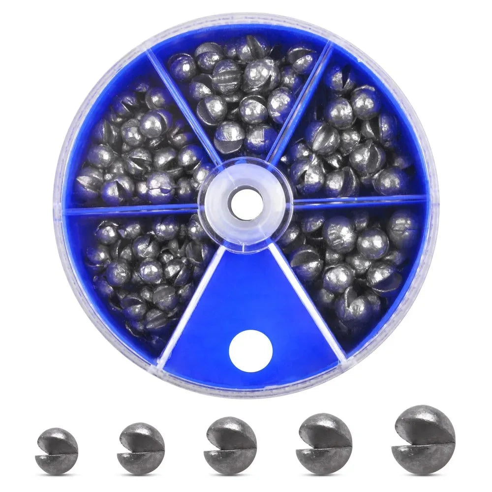 Round Split Shot Fishing Sinkers - 100g Box of 205pcs - Removable Weights for Jig Rigs
