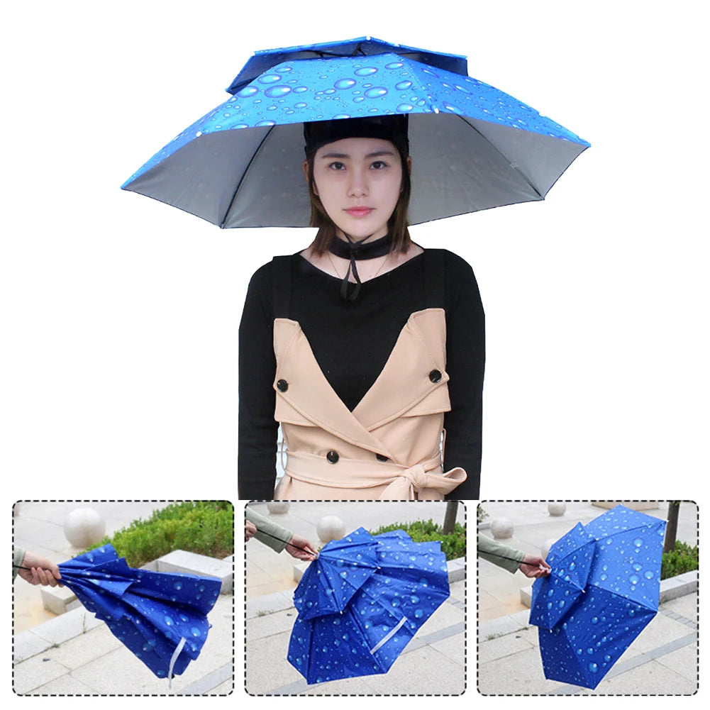 Foldable Umbrella Hat - Waterproof Hands-Free Rain & Sun Protection for Fishing, Camping & Beach (55-95CM Adjustable)