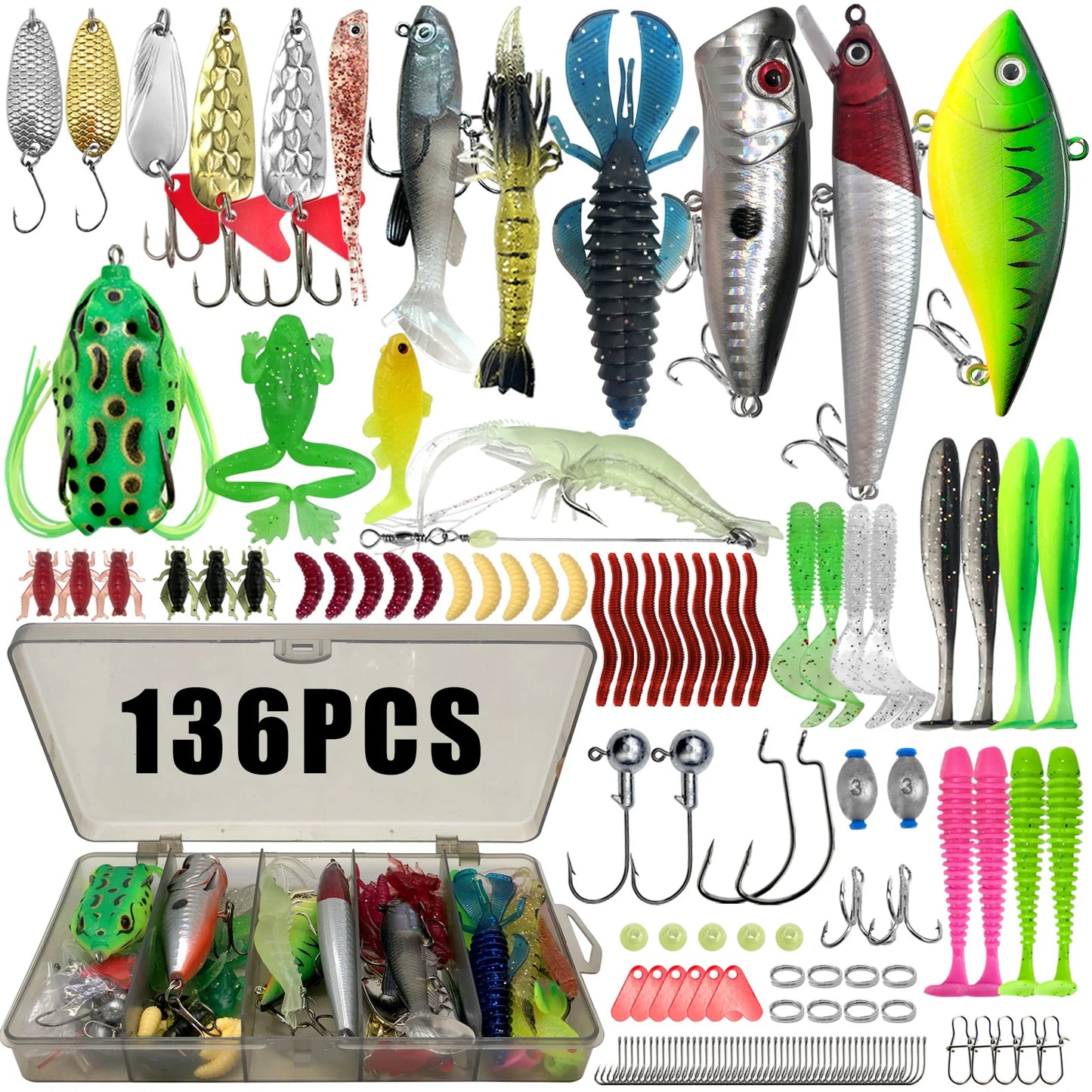 Professional Fishing Lure Kit - 86/88/136/149/366 Pieces Multi-Species Tackle Set for Trout, Pike & Bass with Layered Pro Gear Tackle Box