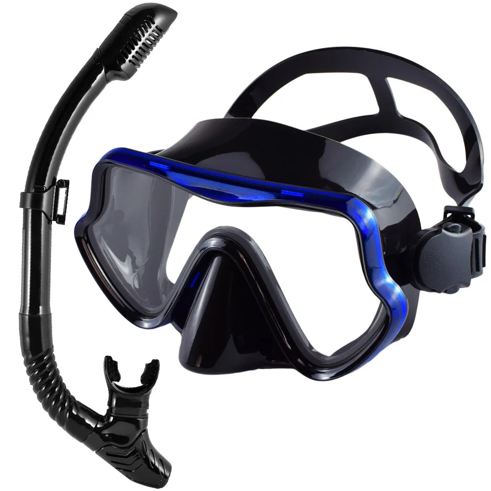 Professional Adult Diving Mask & Snorkel Kit - Tempered Glass Panoramic Swimming Goggles with Training Snorkel Gear