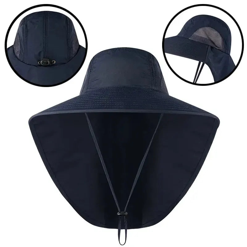 Unisex Wide Brim Safari Hat with Cooling Neck Flap - Sun Protection Baseball Cap for Outdoor Hiking and Fishing