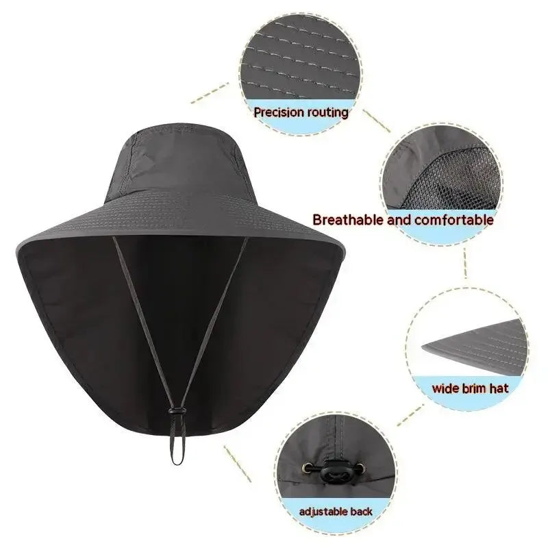 Unisex Wide Brim Safari Hat with Cooling Neck Flap - Sun Protection Baseball Cap for Outdoor Hiking and Fishing