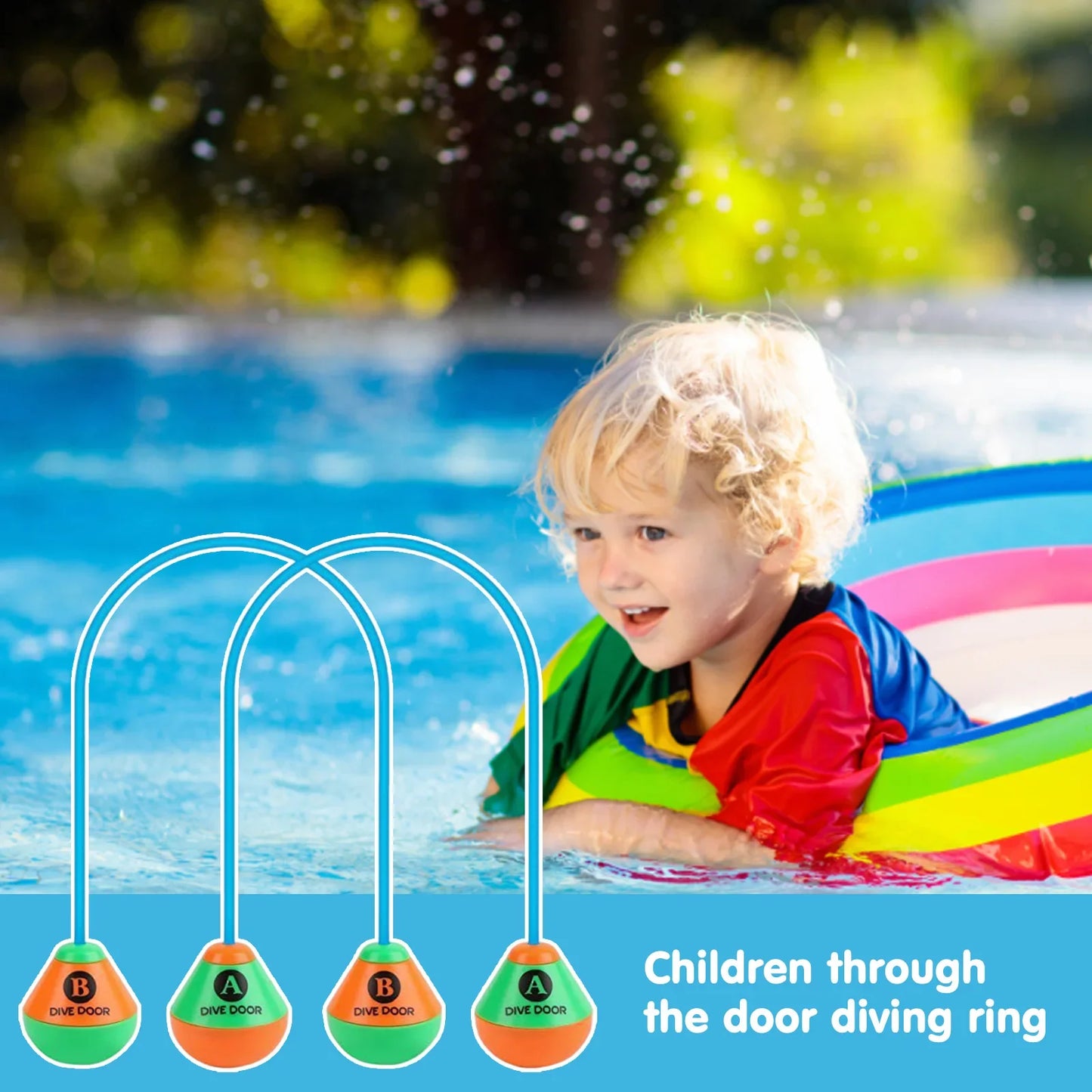Swimming Pool Dive Rings Set - 2-Piece Reusable Through-Door Diving Game for Adults & Kids - Fun Water Sports Training Aid