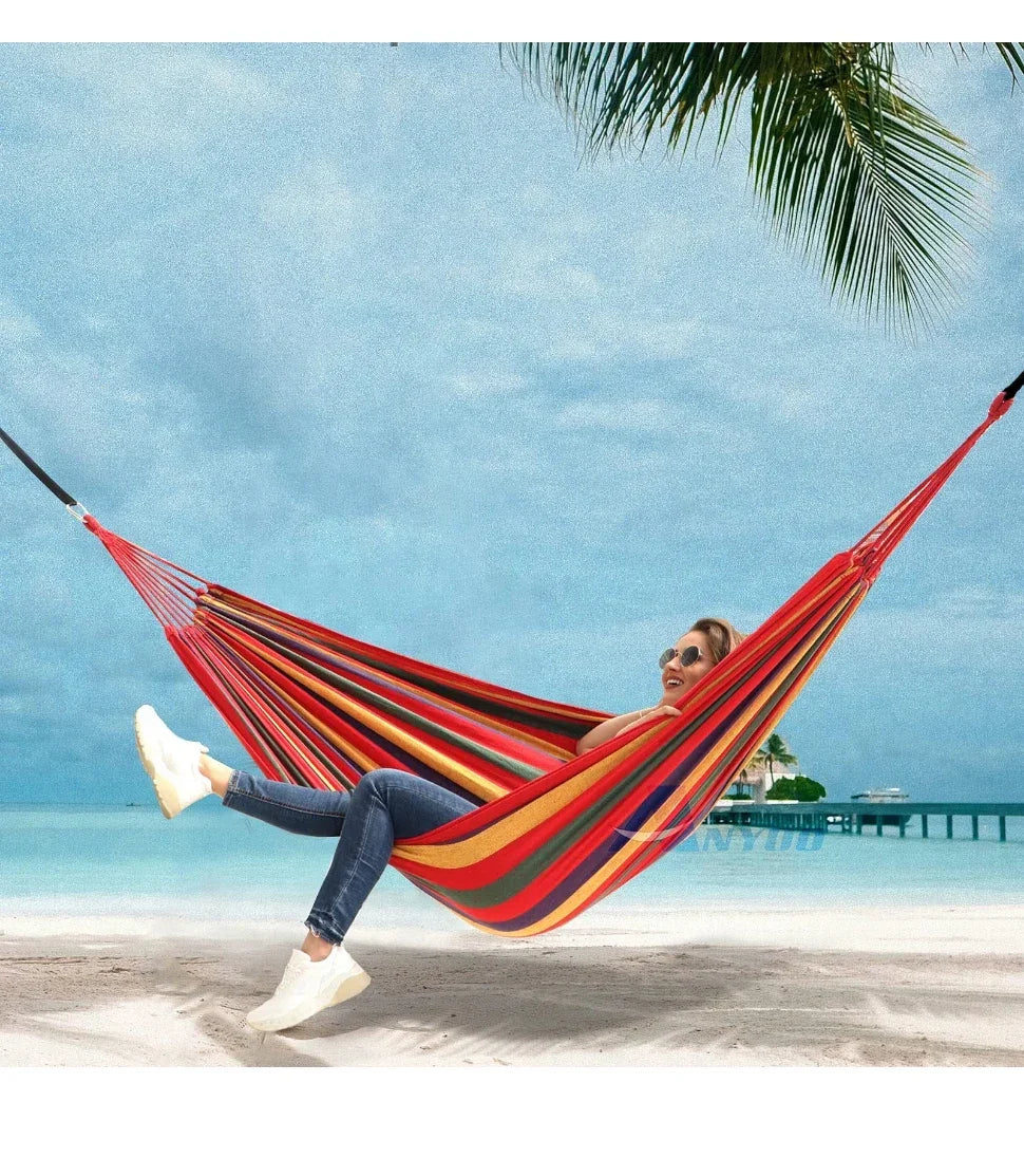 Canvas Outdoor Hammock - Heavy Duty Camping Swing with Tree Ropes - 200kg Weight Capacity - Ideal for Garden, Patio & Backyard