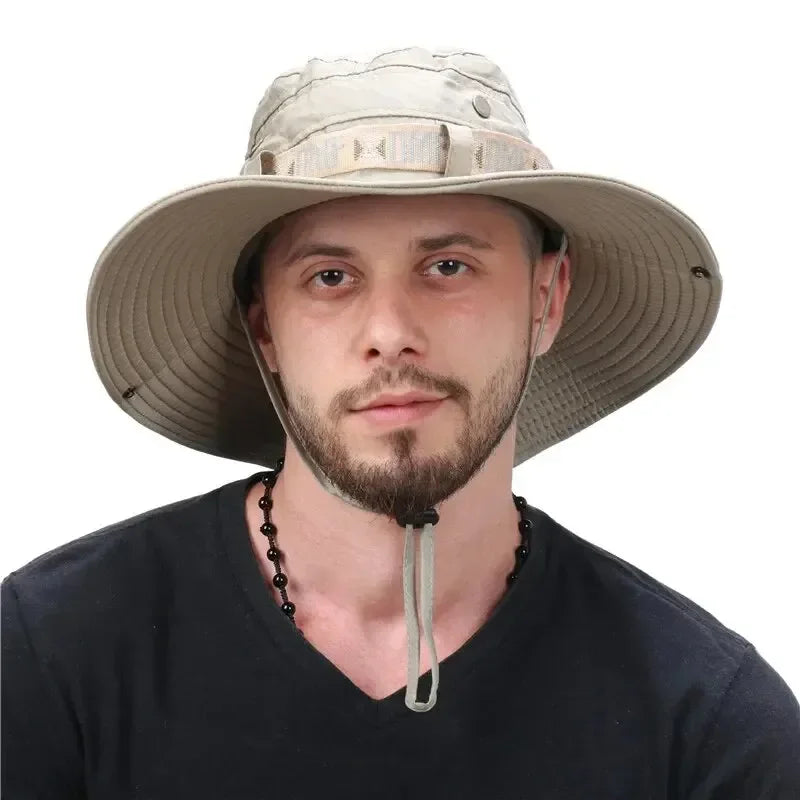 Men's UV Protection Wide Brim Bucket Hat - Outdoor Safari Hiking Mesh Fisherman Cap