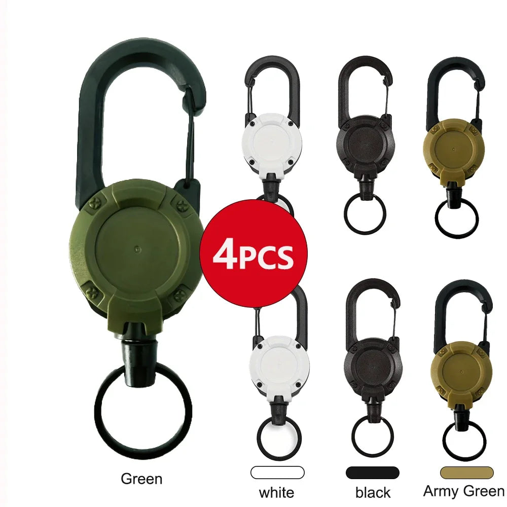 Heavy Duty Retractable Badge Reel Keychain with Carabiner Clip - Extendable Key Chain Holder for Men's Outdoor Bags (1/2/4 Pack Options)