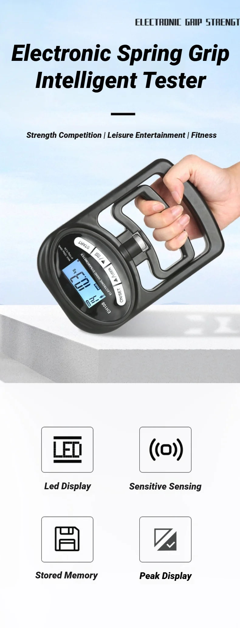 265Lbs/120Kg Digital Hand Dynamometer - Grip Strength Tester for Men and Women