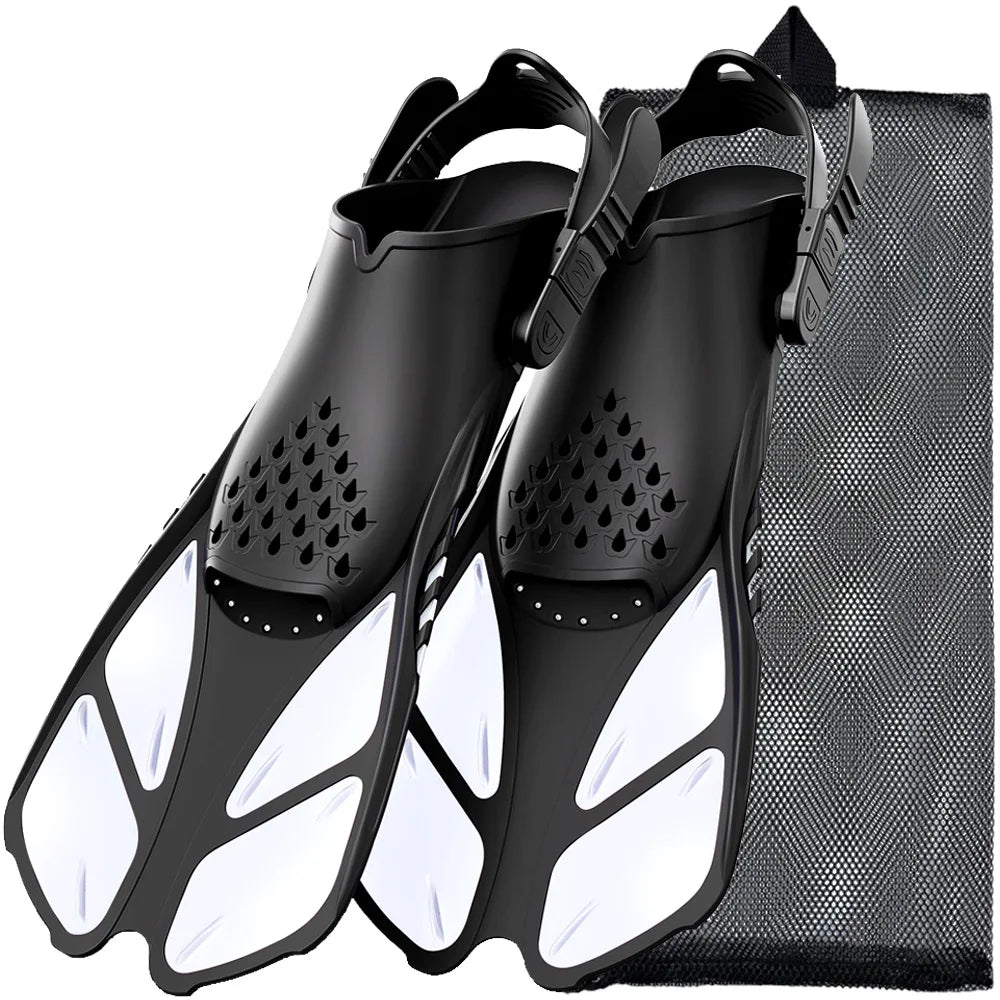Adjustable Open Heel Swimming Fins - Short Silicone Diving Flippers with Quick-Release Buckles for Adult Men & Women Travel Size